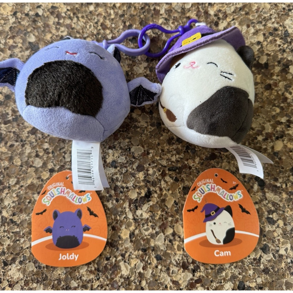 Squishmallows‎ Set Of 2 Cam Cat & Joldy Bats Halloween 3.5" Clip Plush 2023